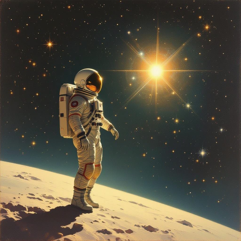 Ethereal Space Odyssey in Retro-Futuristic Style