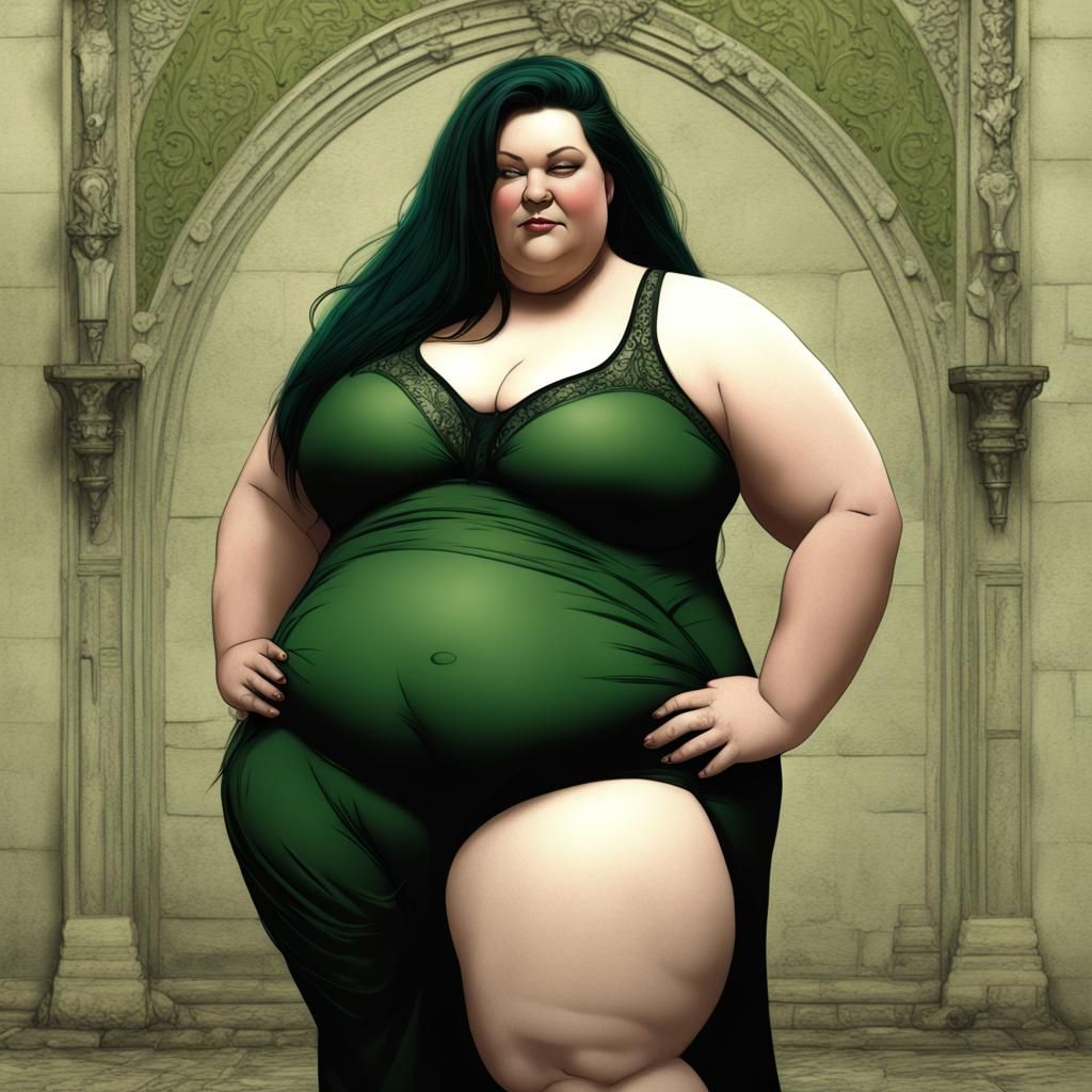 Beautiful Obese Woman in Gothic Style, Detailed Matte Painti...