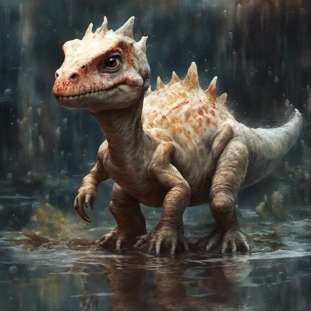 Chibi Dinosaur Splashing: Maximalist 3D Render
