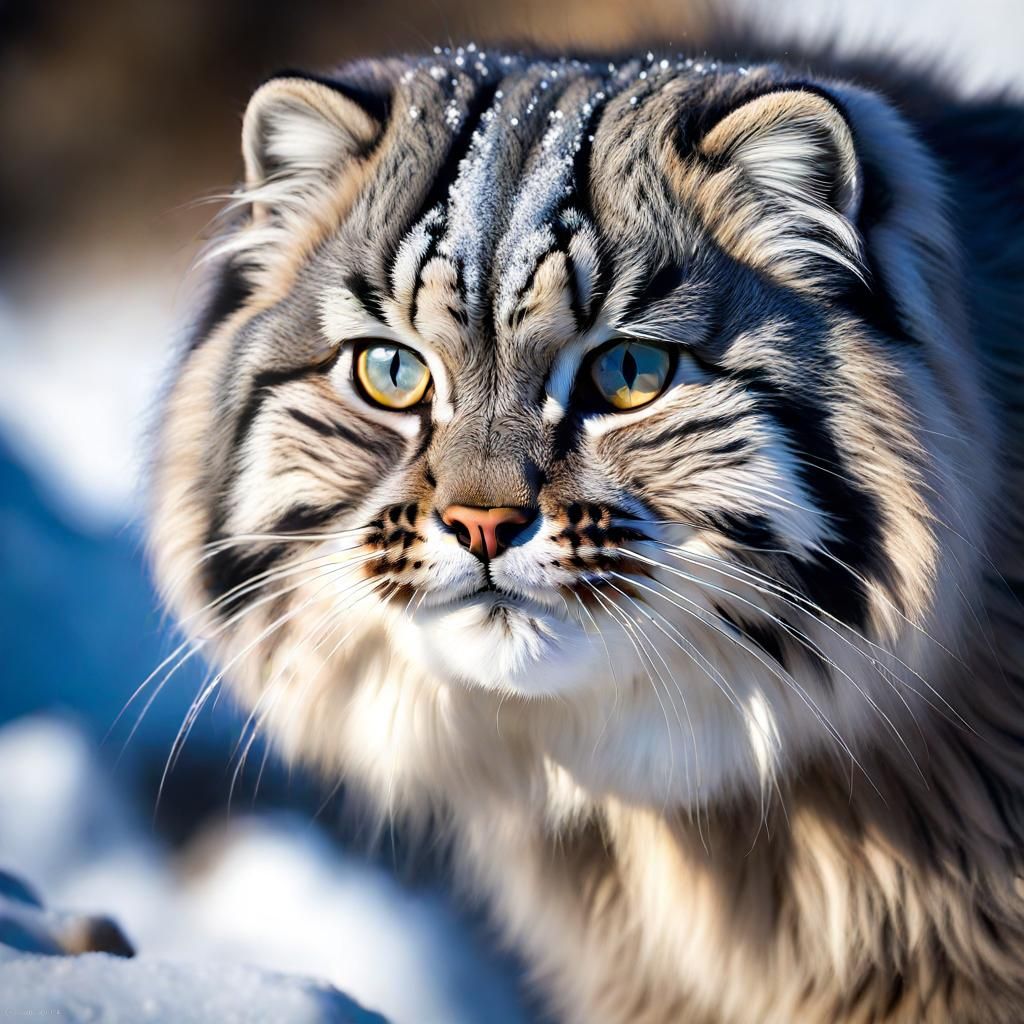 Adorable Manul Cat in Mountain Landscape: Artistic Photograp...