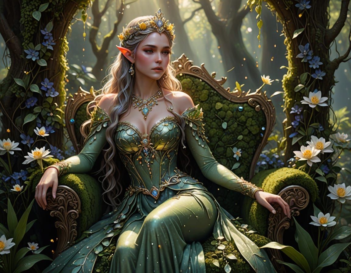 Ethereal Elf Princess in Elaborate Fantasy Attire