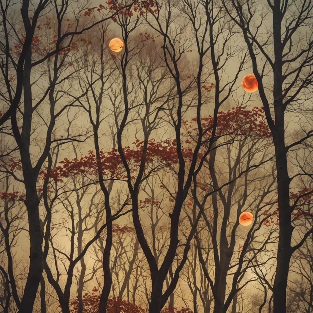Ethereal Autumn Forest with Blood Moon