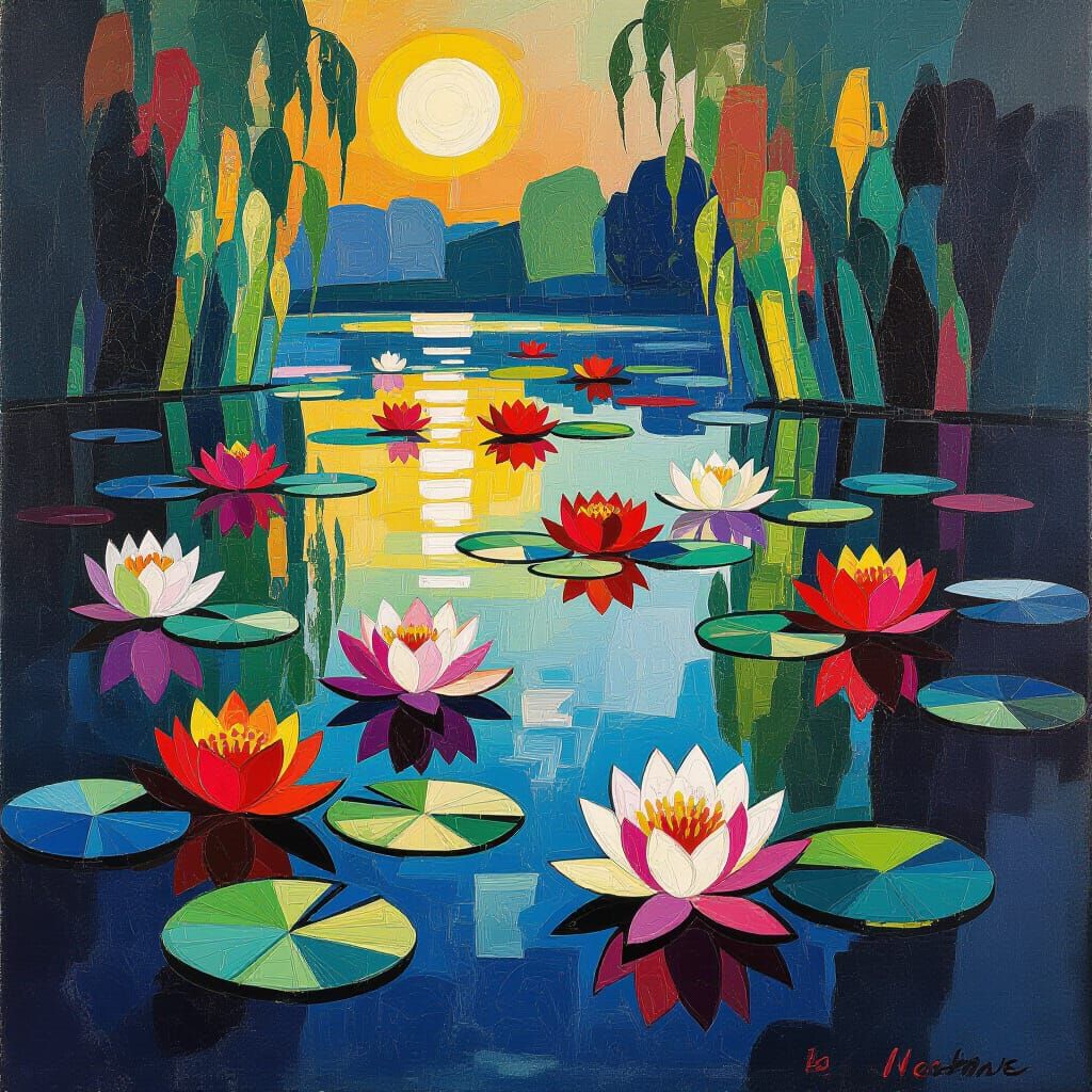 Expressionist Water Lily Garden in Vibrant Colors