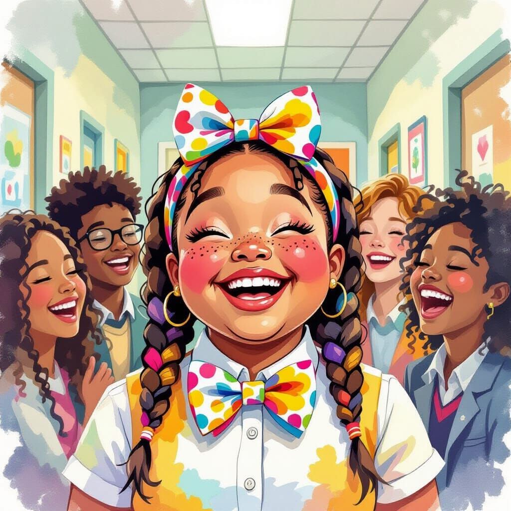 Joyful Girl Celebrates Bow-Tie Day: Watercolor Portrait