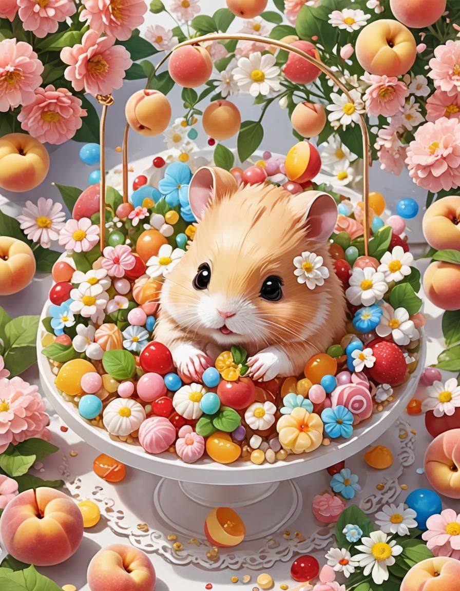 Cute Hamster in Candy Garden, Anime Style