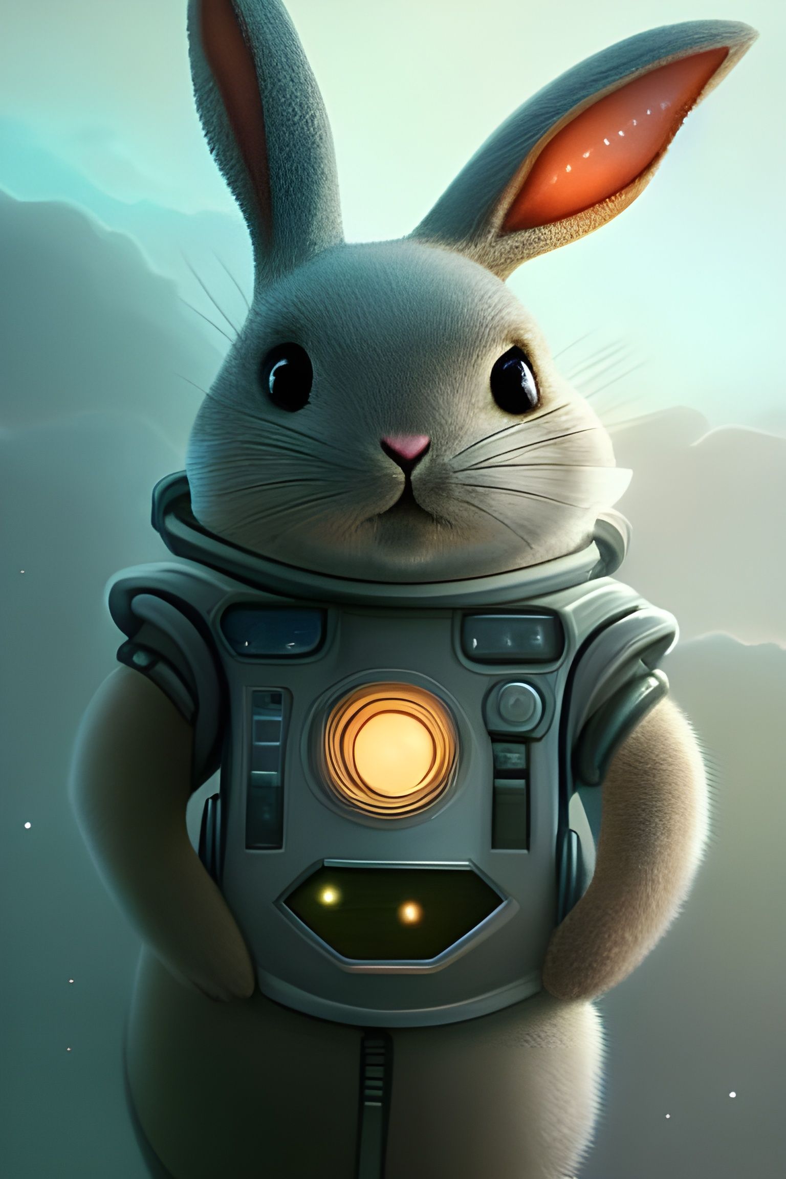 Cute Space Robot Bunny Storybook Illustration