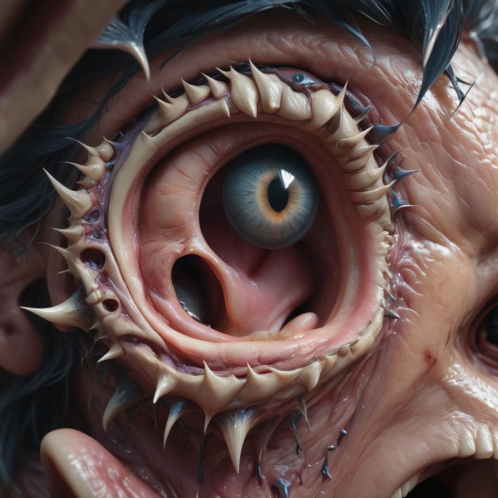 Surreal Human Ear with Teeth and Eyes