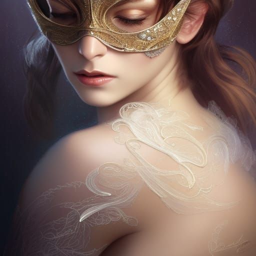 Elegant Masquerade Portrait in Art Nouveau Style