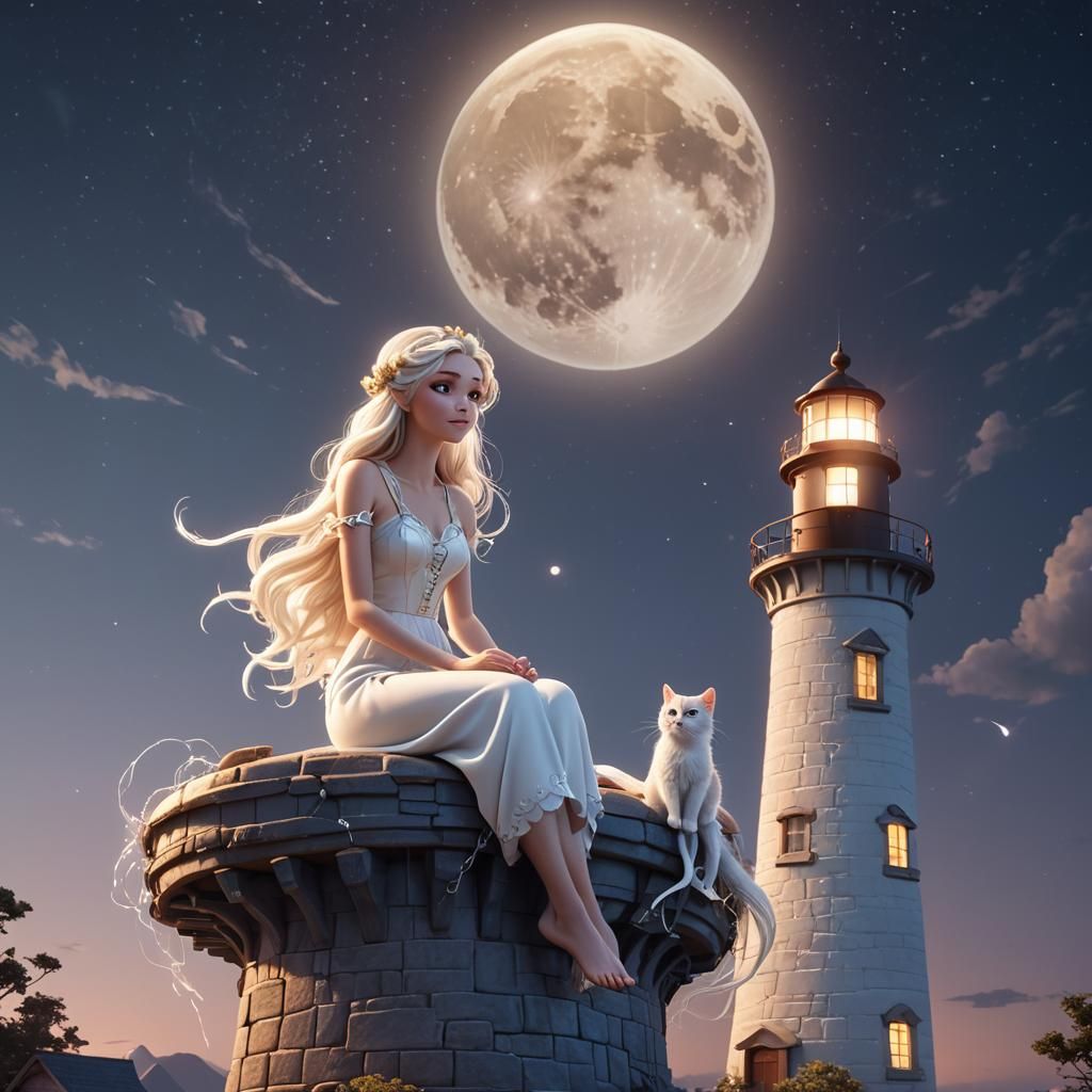 Ethereal Fairy on Lighthouse in 3D Style
