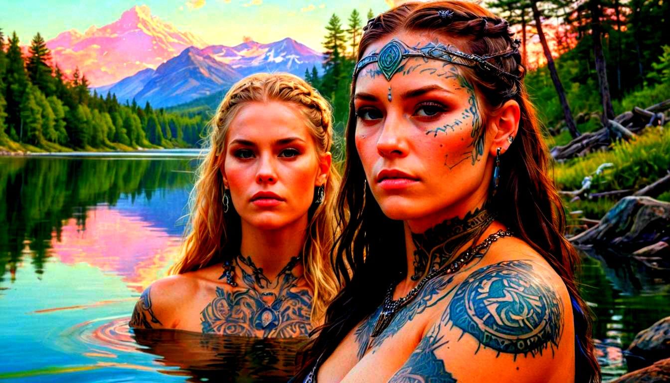 Viking Woman Sunbathing: Historical Fantasy Oil Painting