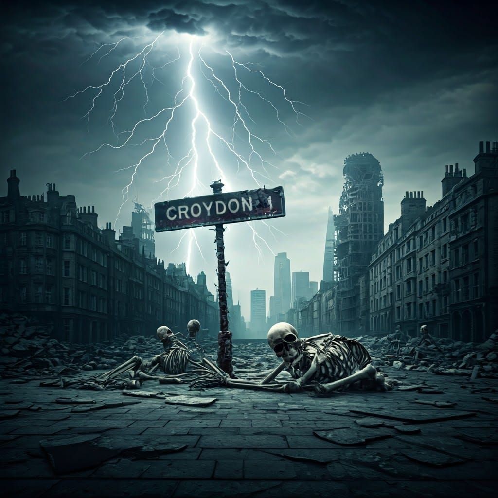 Post-Apocalyptic London Skyline with Lightning Strike