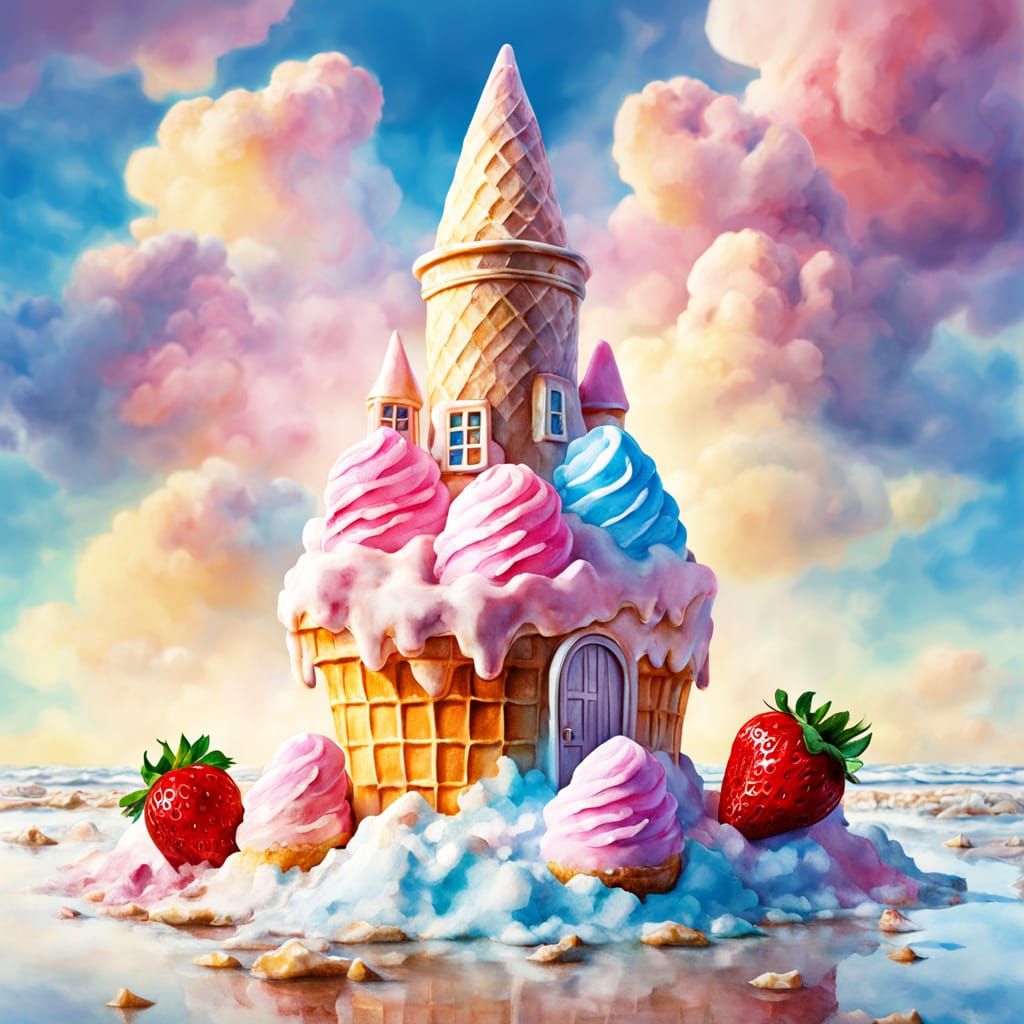 Melting Ice Cream Castle on Waffle Cone Beach