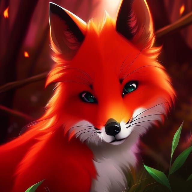 Cute Fiery Fox Portrait in a Fantasy Forest