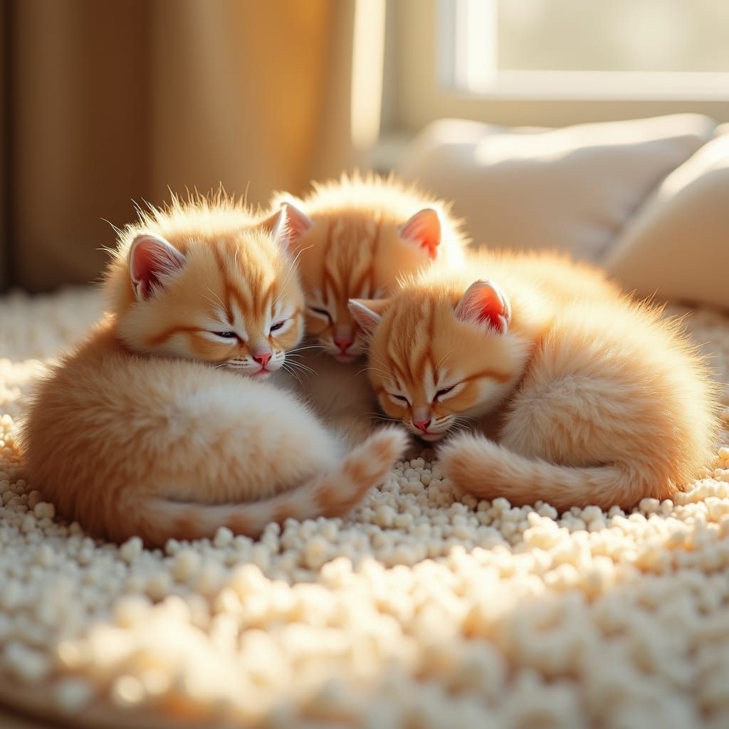 Fluffy Siberian Kittens in Golden Light: Fantasy Concept Art