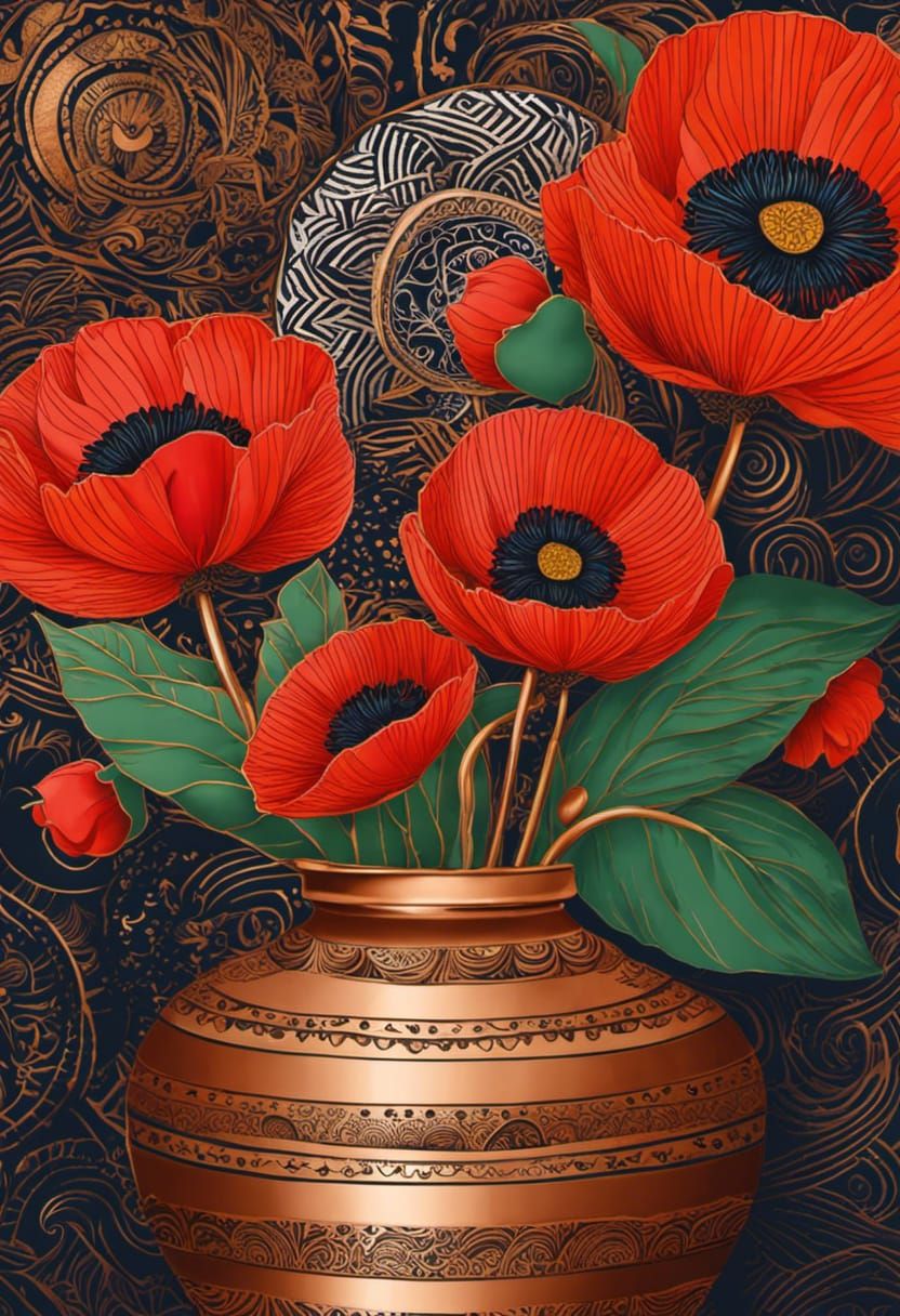 Vibrant Fruit Still Life with Zentangle in Pop Art