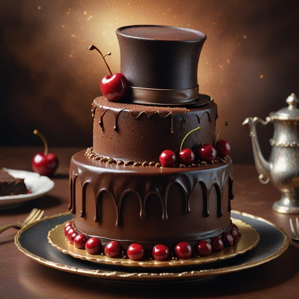 Whimsical Chocolate Top Hat Cake Concept Art