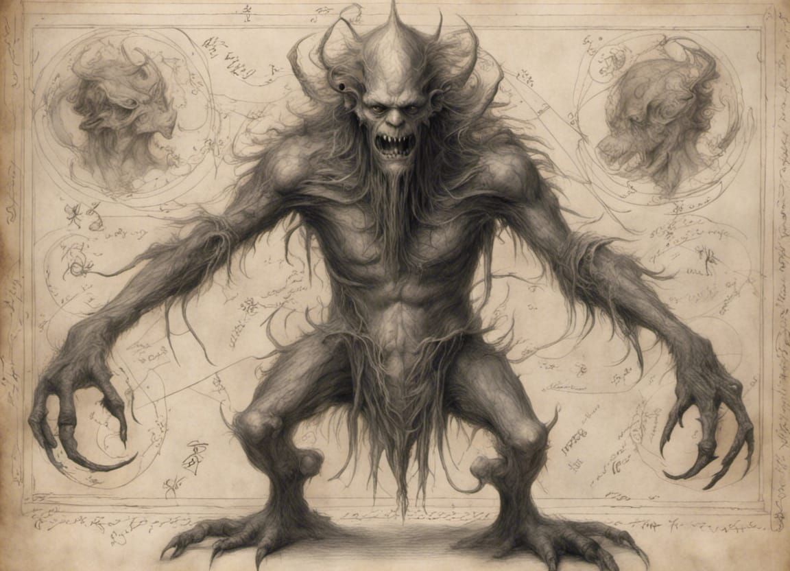 Multi-Limbed Monster Sketch in Gustave Doré Style
