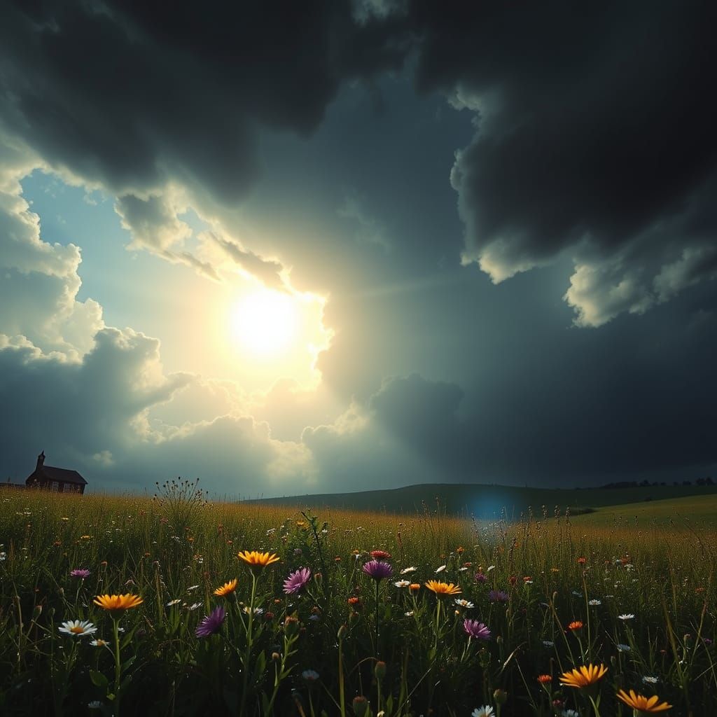 Sunlit Meadow Before the Storm, Digital Matte Painting