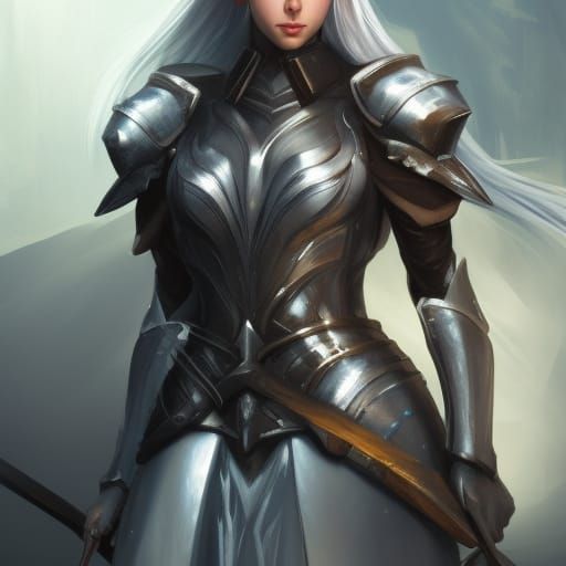 Fantasy Woman in White Plate Armor Portrait
