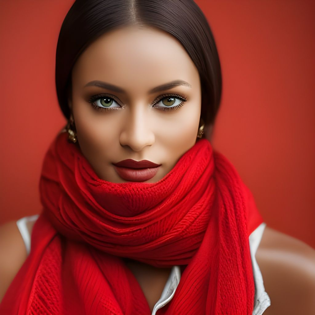Portrait of Woman in Red Scarf with Bokeh