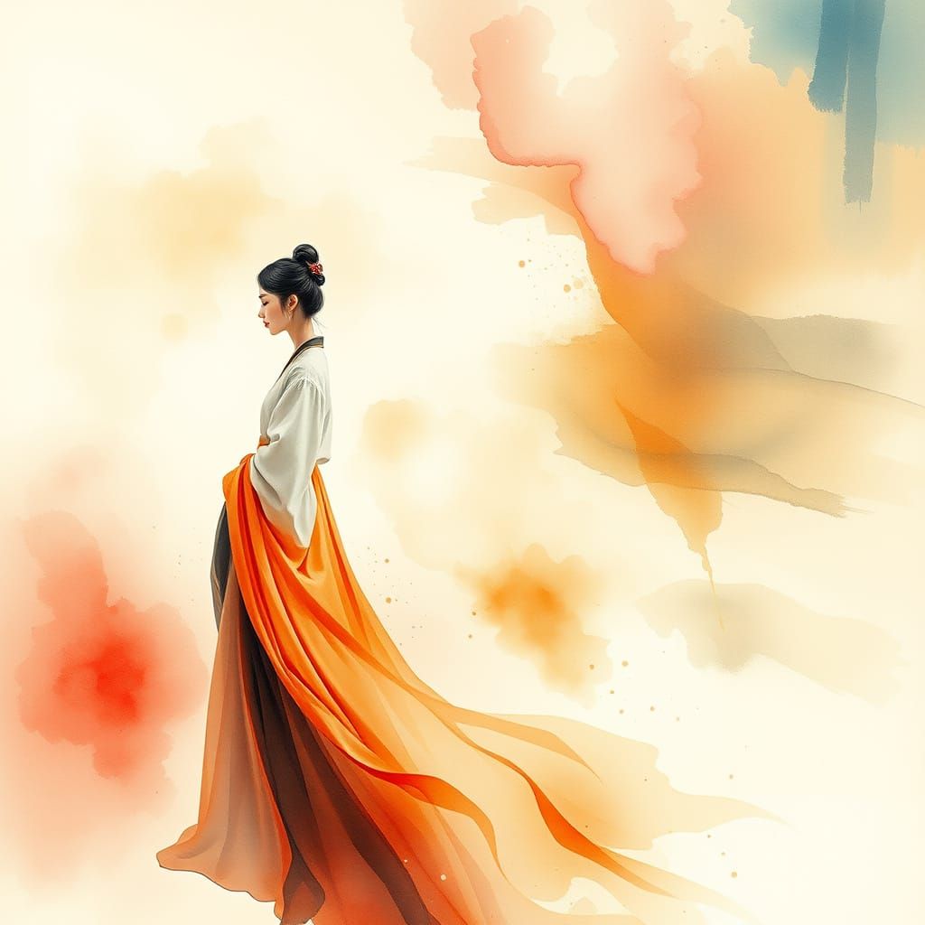 Korean Folk Art Maiden Disappears into Whimsical Watercolor ...
