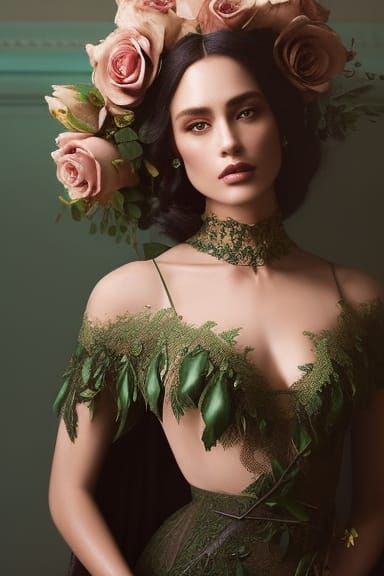 Woman in Green Lace Gown, Digital Art