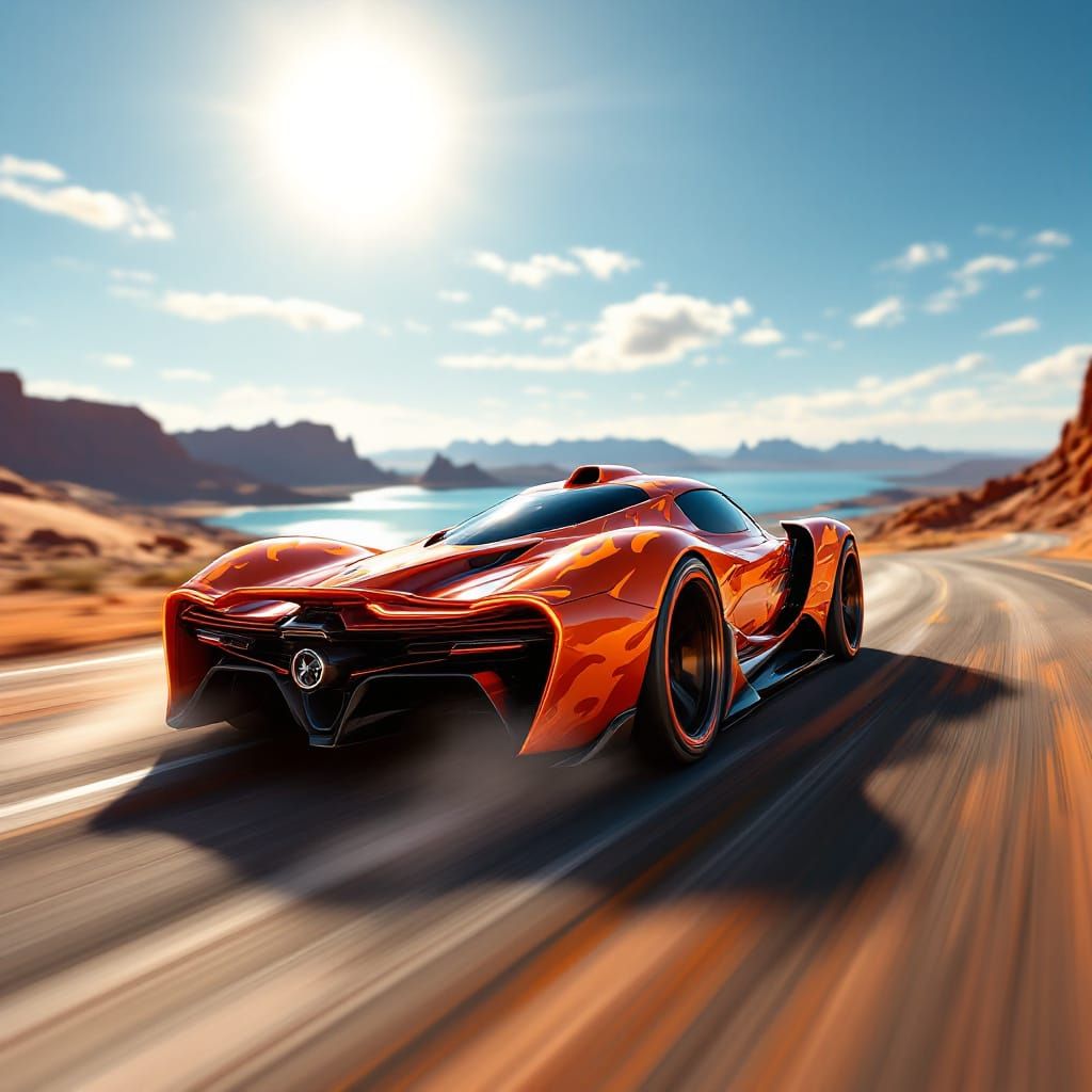 Flame Supercar Races on Desert Hot Wheels Track