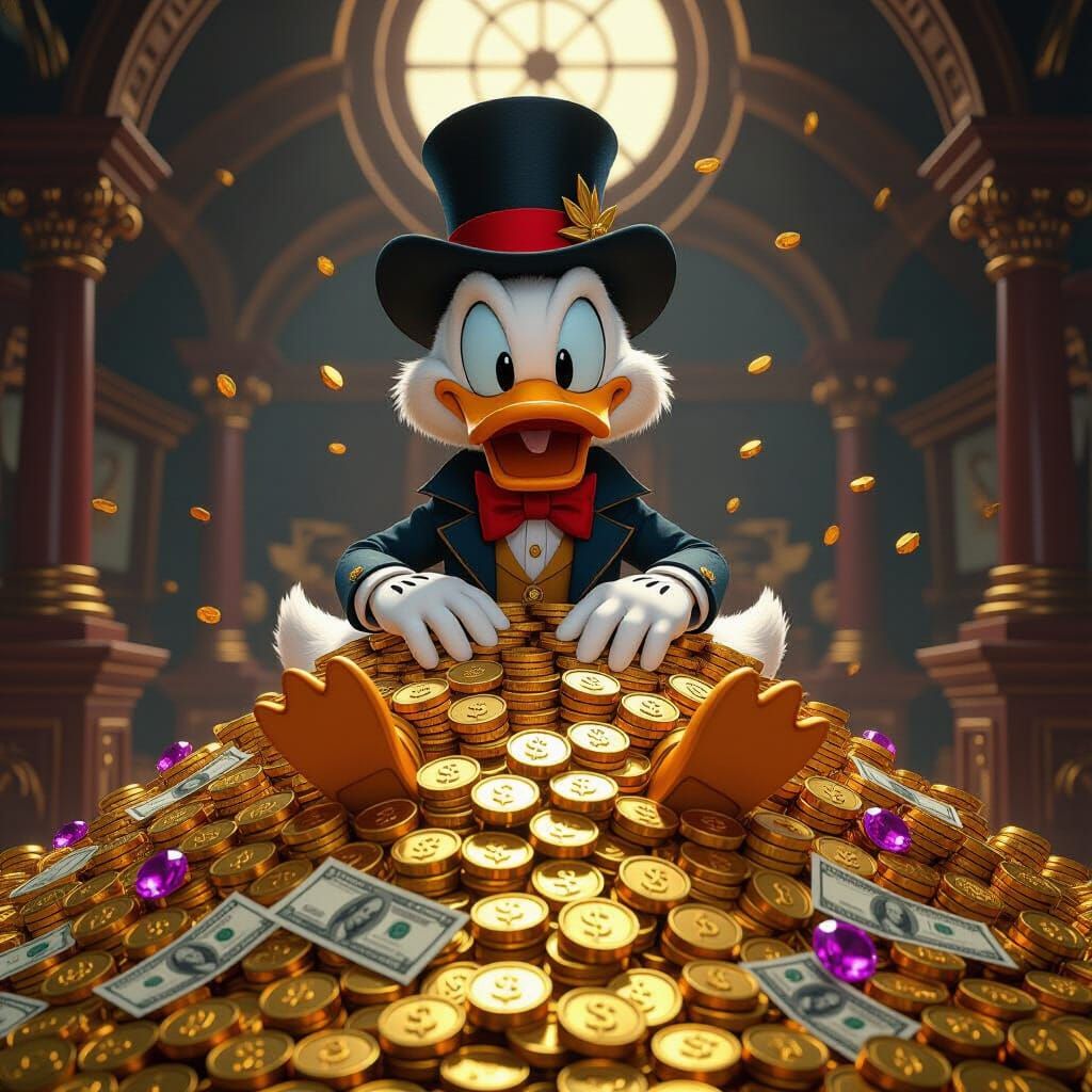 Scrooge McDuck's Opulent Treasure Hoard in Matte Painting St...