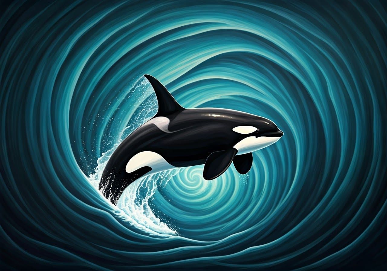 Orca Breaching in Fantastical Turquoise Ocean