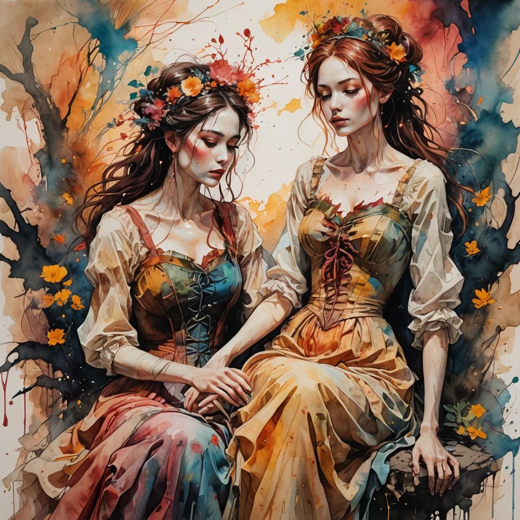 Arrogant Princess Shopping in Romantic Watercolor Style