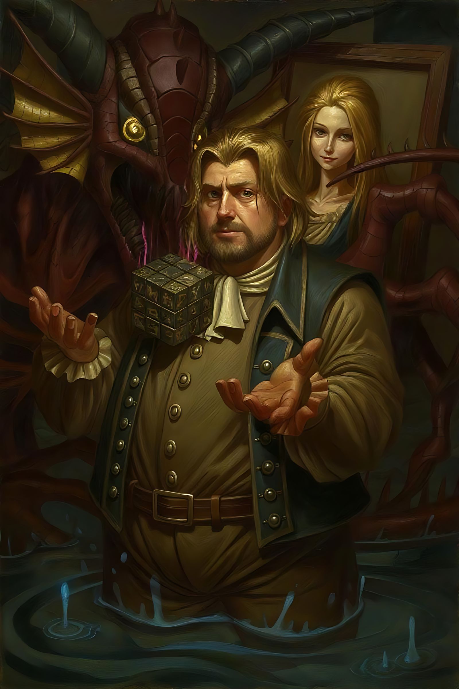 Dark Fantasy Oil Painting: Detailed Characters in Oil