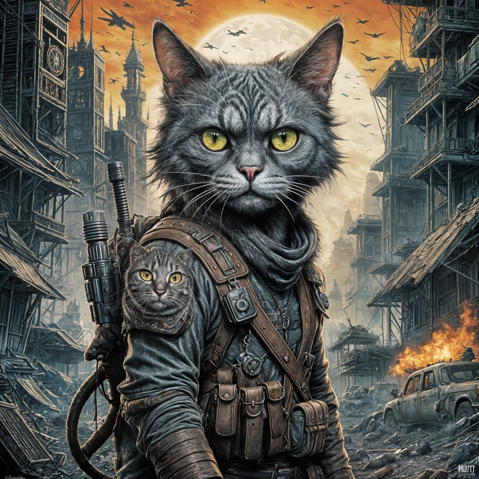 Post-Apocalyptic Cat Movie Poster in Disney Style