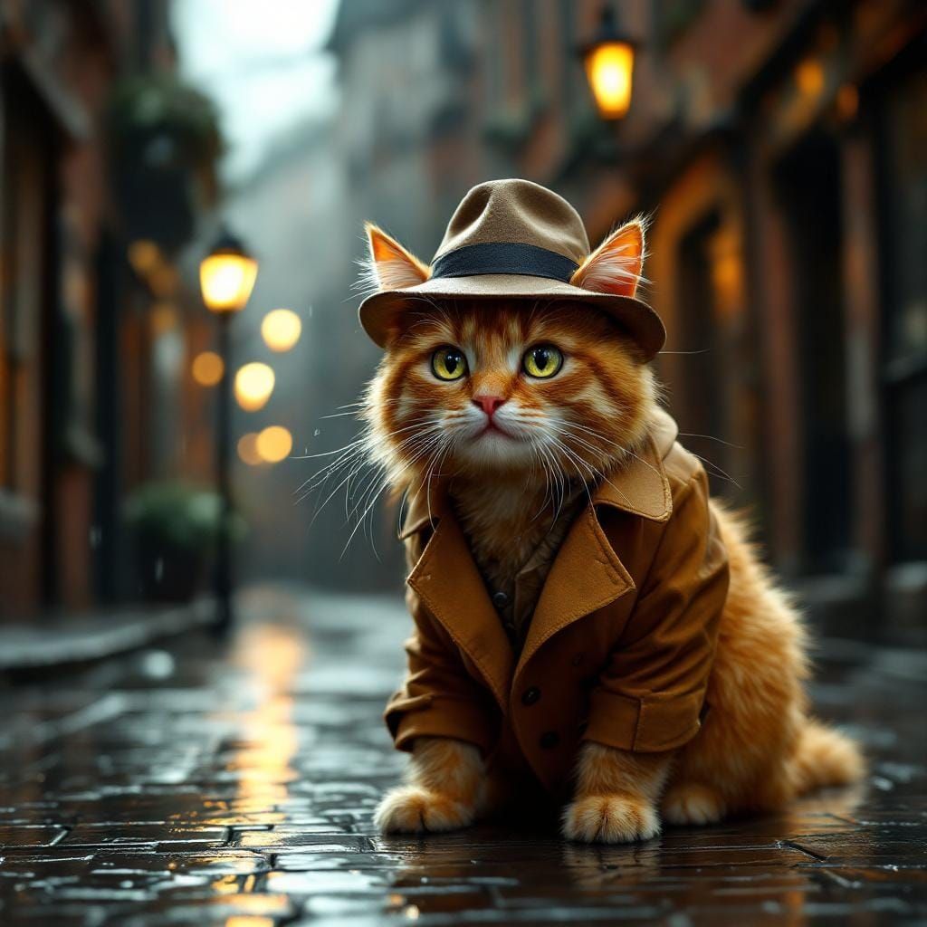 Ginger Cat Detective Investigates Crime Scene