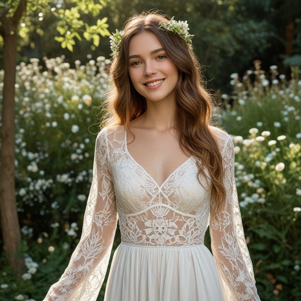 Ethereal Woman in Art Nouveau Garden