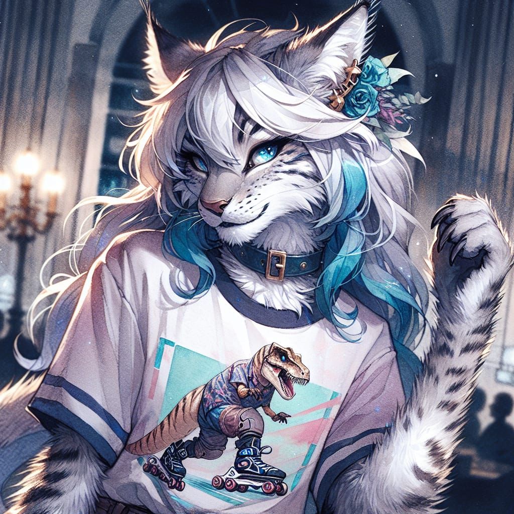 Anime-Inspired Watercolour Art of a Tired Lynx Maiden