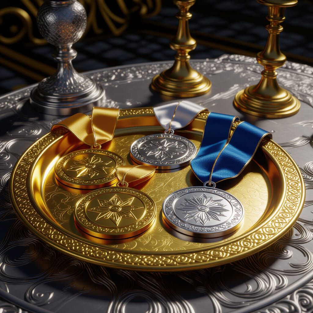 Gold and Silver Medals on a Tray