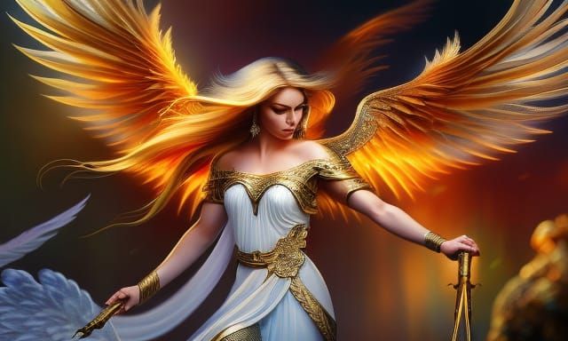 Ethereal Guardian Angel with Golden Wings