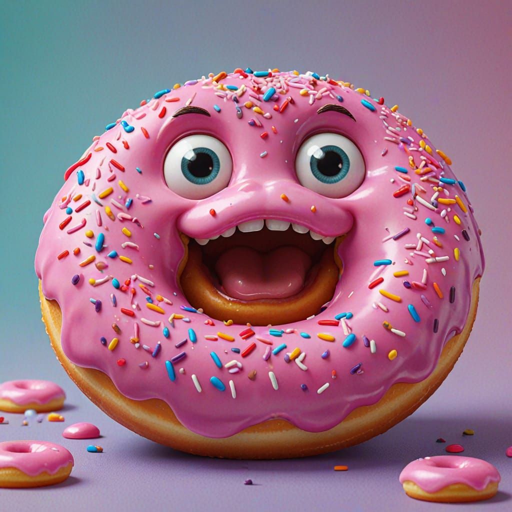 Whimsical Donut Character with Expressive Eyes