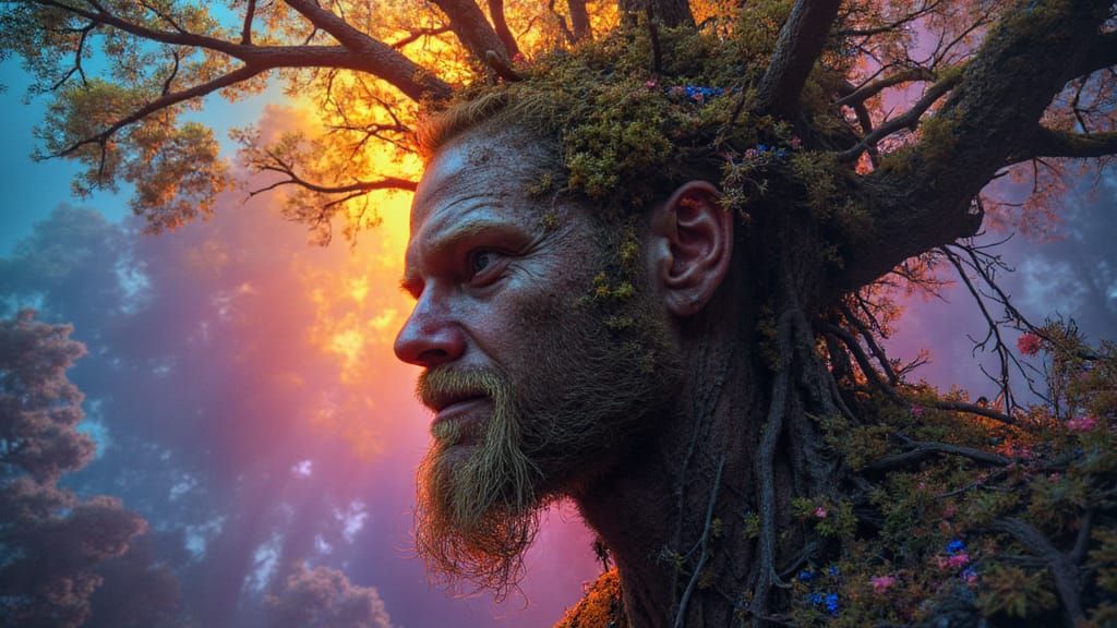 Fractal Rainbow Man in Dark Fantasy Style