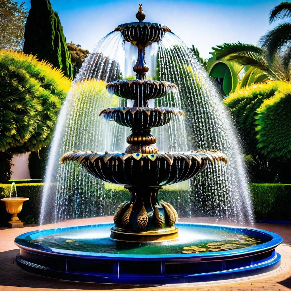 Magnificent Peacock Fountain in Opulent Garden