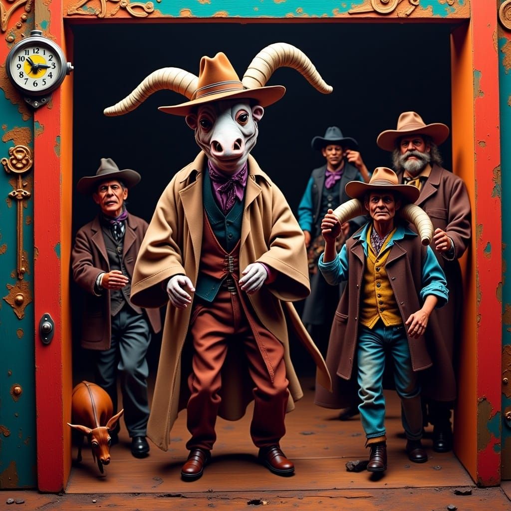 Cyclops Cowboy: Surreal Oil Painting in Old West Saloon