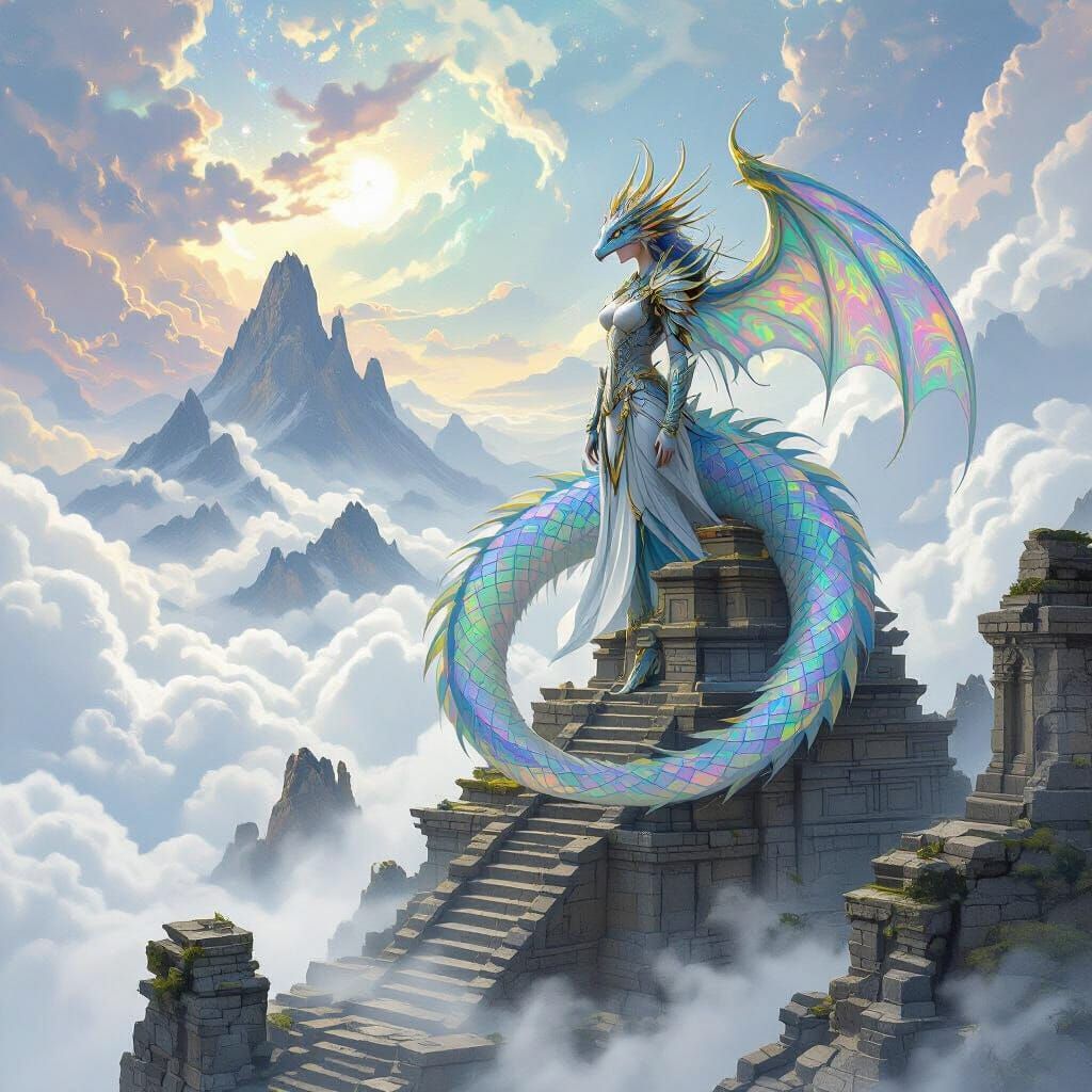 Majestic Dragon Woman Guards Ancient Temple in Epic Fantasy ...