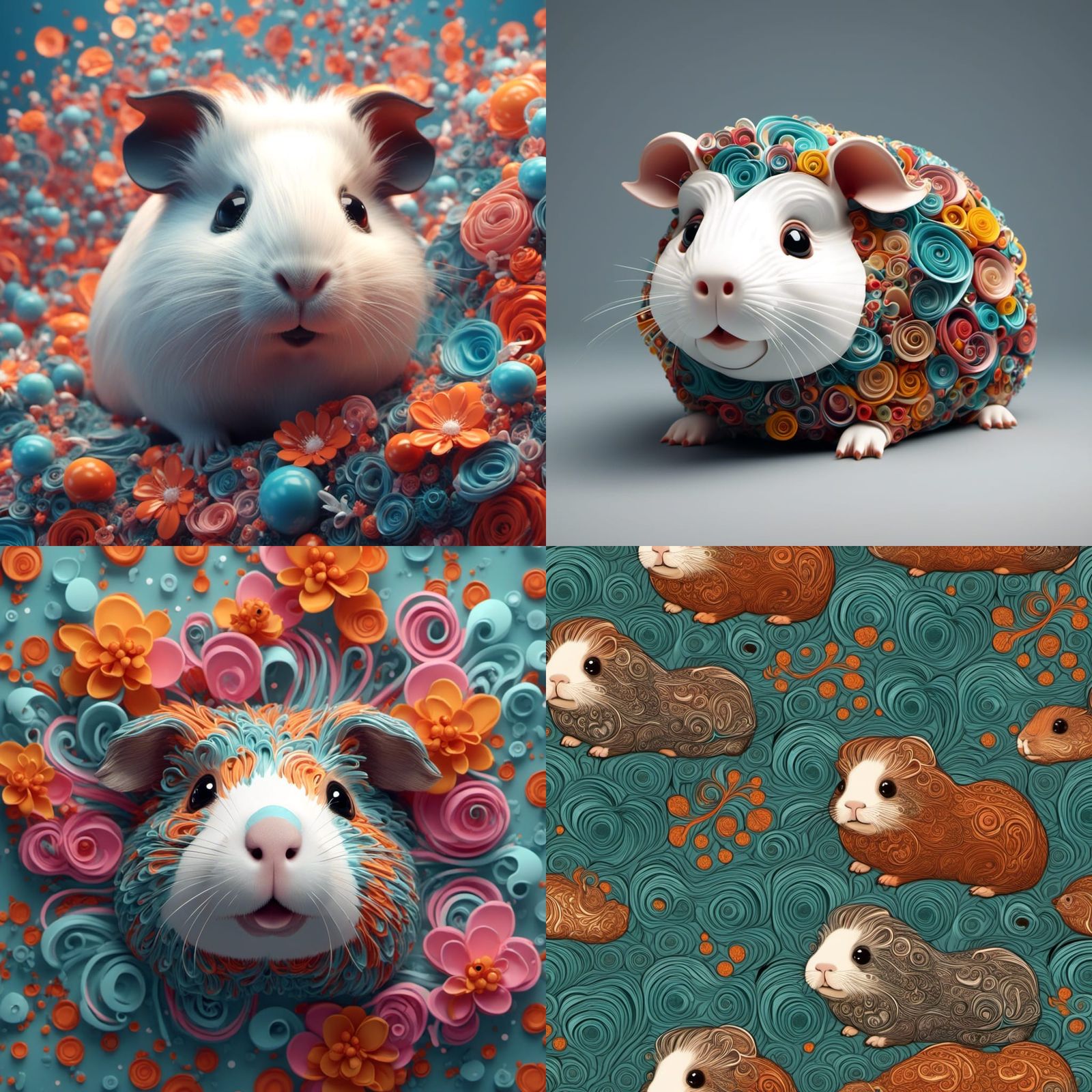 Whimsical Guinea Pig with Abstract Fractal Elements