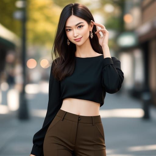 Elegant Woman in Vibrant Suburban Setting