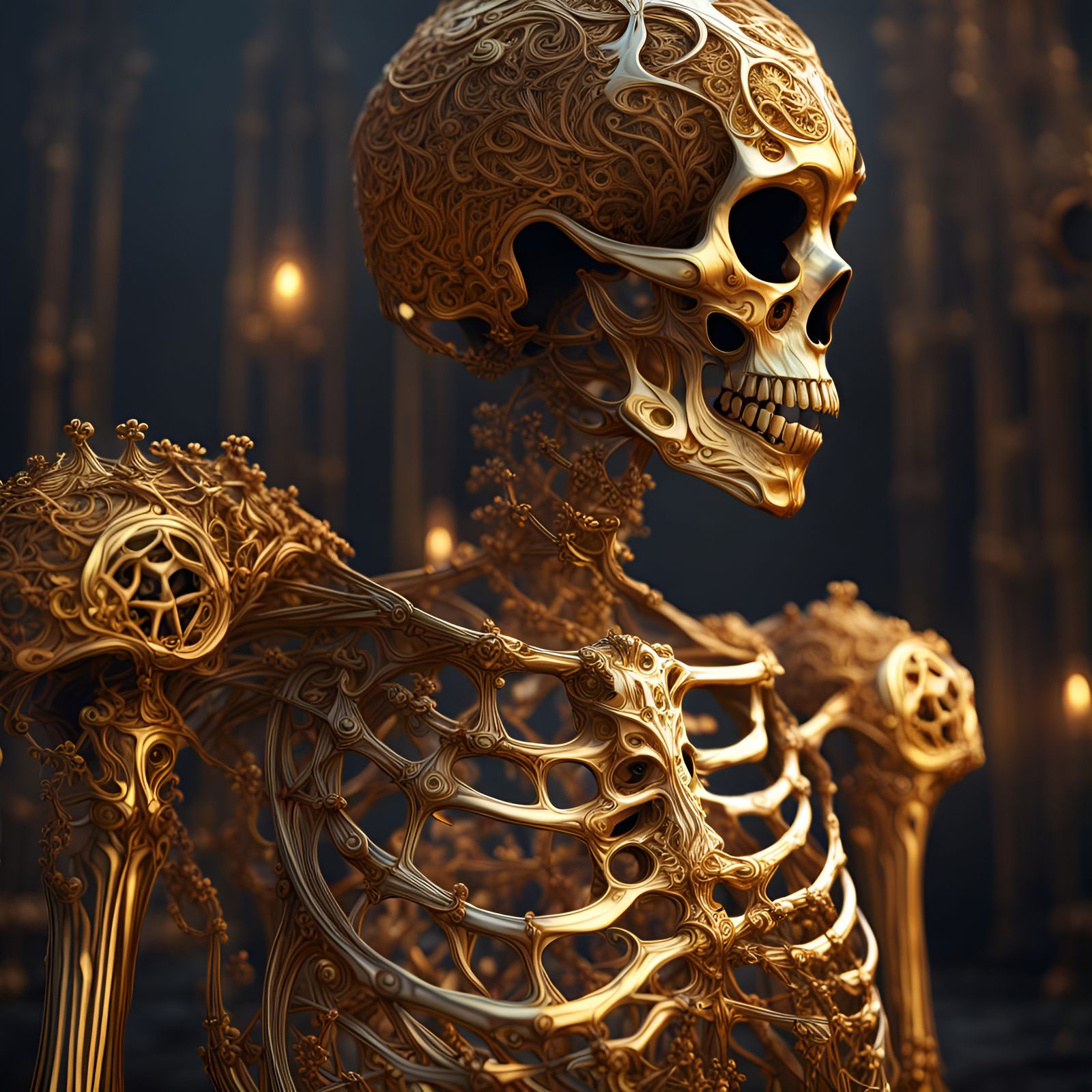 Golden Skeleton in Hyperrealistic Detail