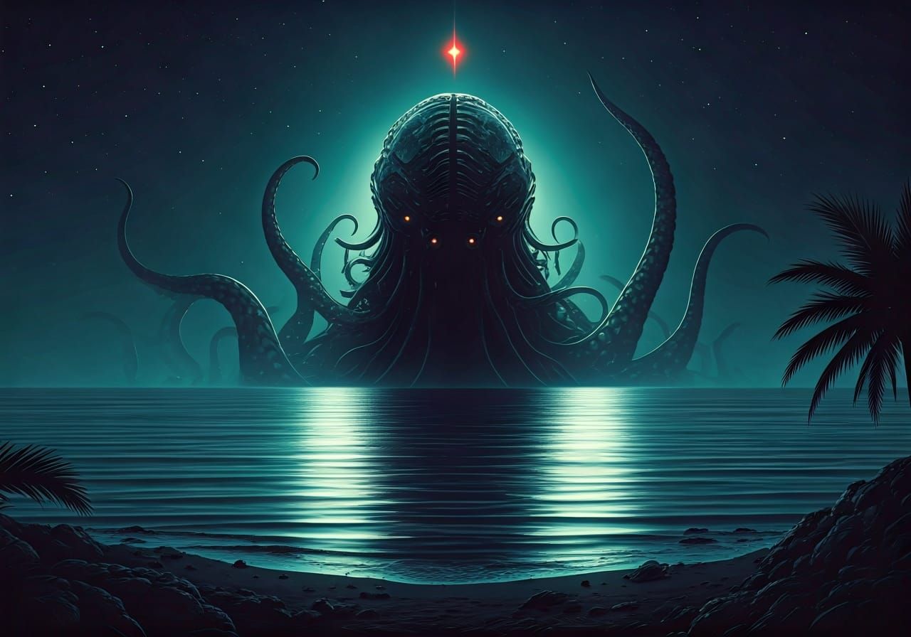 Eldritch Horror Rises From Sea Under Red Star