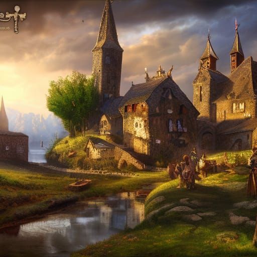 Epic 4K Fantasy Landscape of Medieval Village