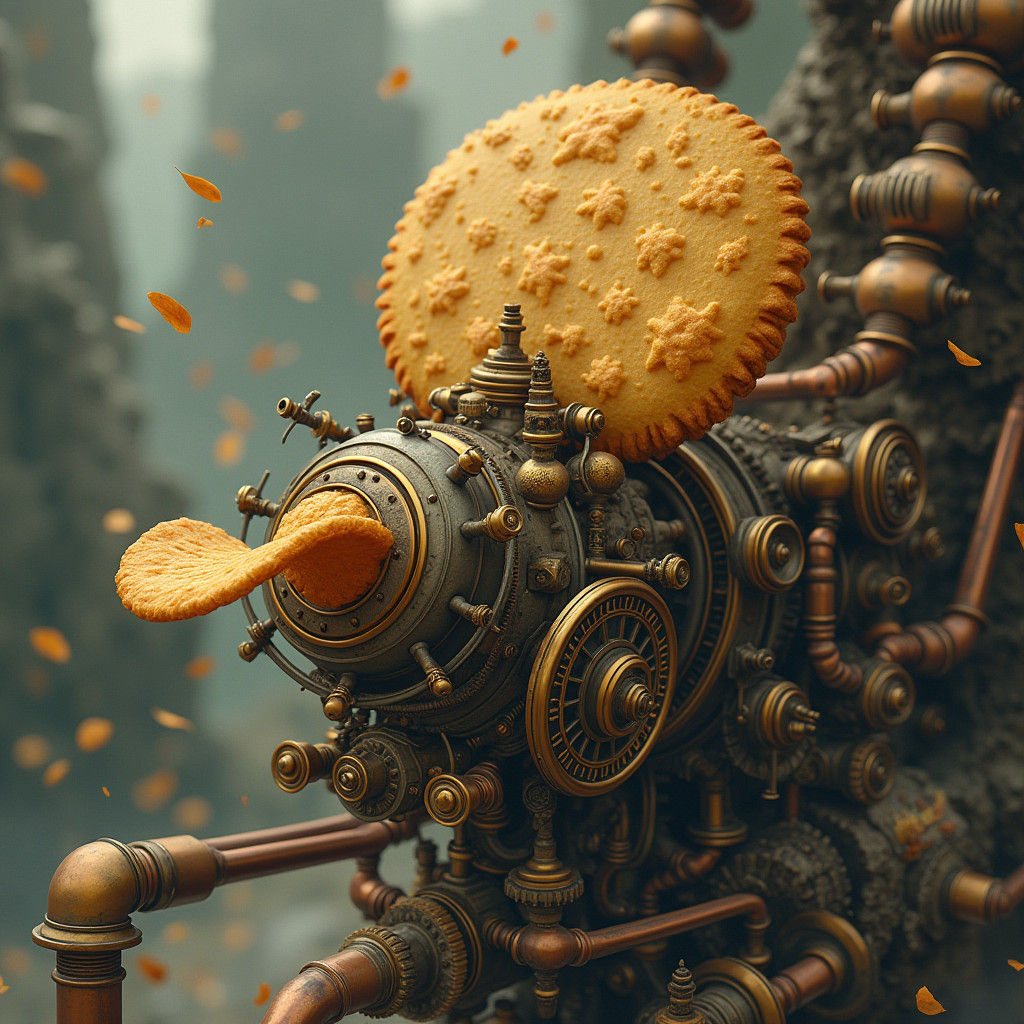 Steampunk Engine Powers Golden Chip Wafer