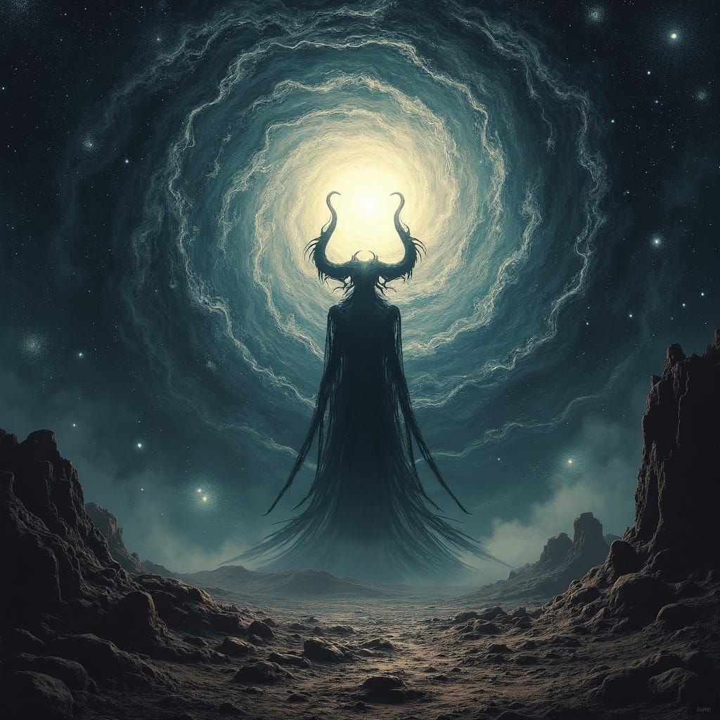 Shadowy Demon Emerges from Cosmic Vortex