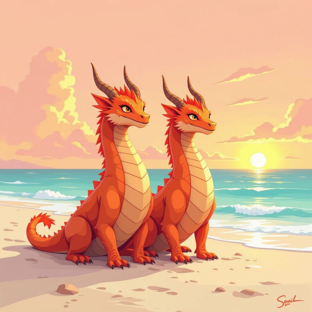Peach Calcite Crystal Dragons on a Beach